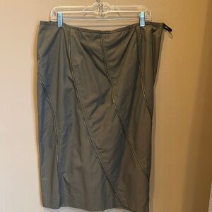 Lafayette 148 Olive Green with Gold Zipper Skirt 16 Lined
